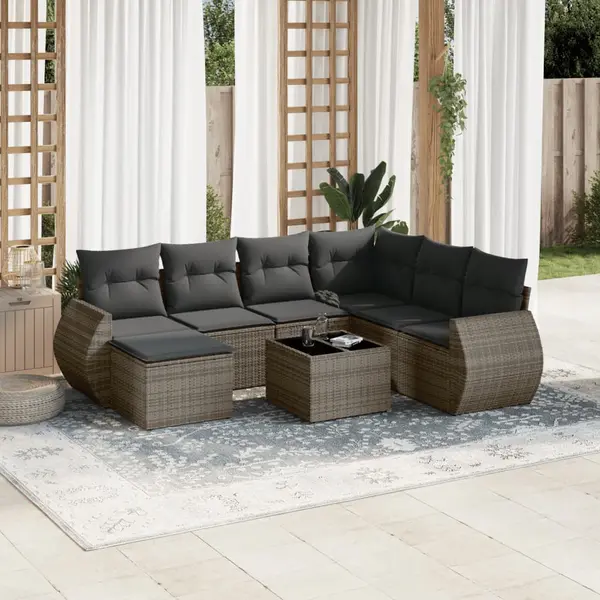 Gossi set canapele de gradina cu perne, 8 piese, gri, poliratan