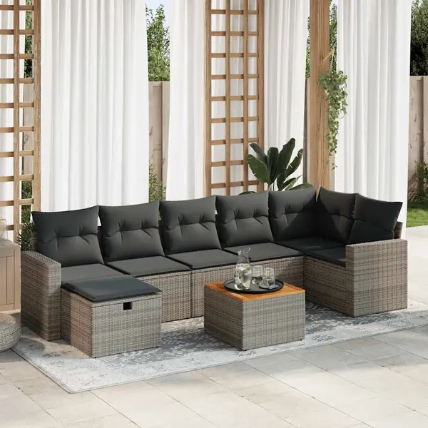 Gossi set canapele de gradina cu perne, 8 piese, gri, poliratan