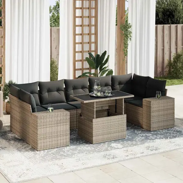 Gossi set canapele de gradina cu perne, 8 piese, gri, poliratan