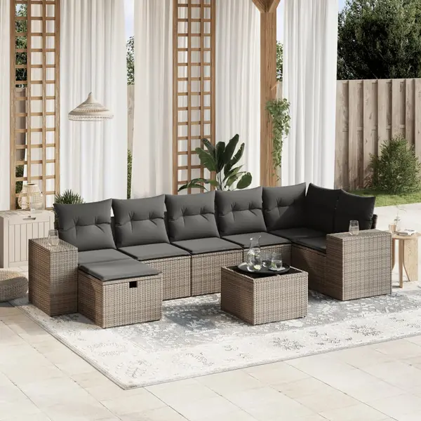 Gossi set canapele de gradina cu perne, 8 piese, gri, poliratan
