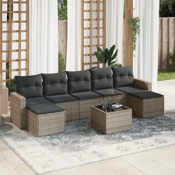 Gossi set canapele de gradina cu perne, 8 piese, gri, poliratan