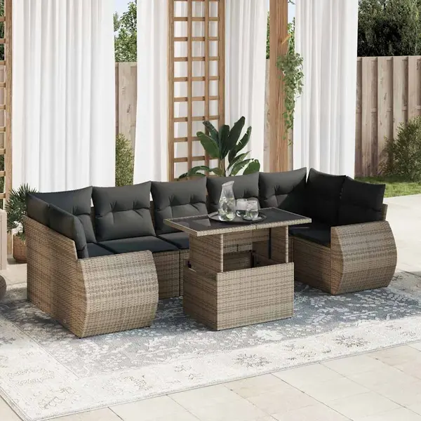 Gossi set canapele de gradina cu perne, 8 piese, gri, poliratan