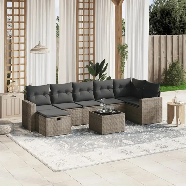 Gossi set canapele de gradina cu perne, 8 piese, gri, poliratan
