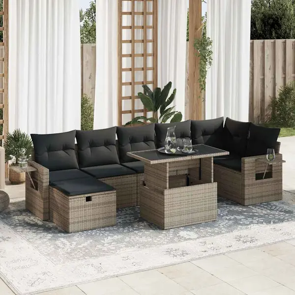 Gossi set canapele de gradina cu perne, 8 piese, gri, poliratan