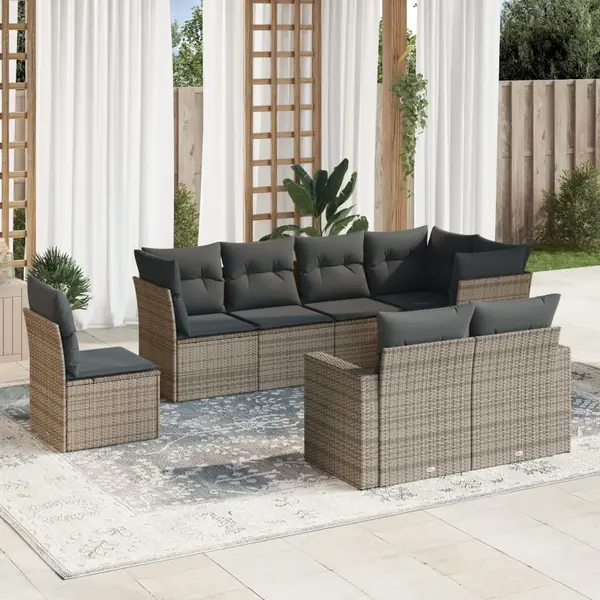 Gossi set canapele de gradina cu perne, 8 piese, gri, poliratan