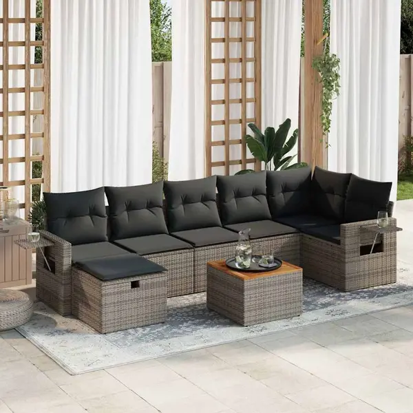 Gossi set canapele de gradina cu perne, 8 piese, gri, poliratan