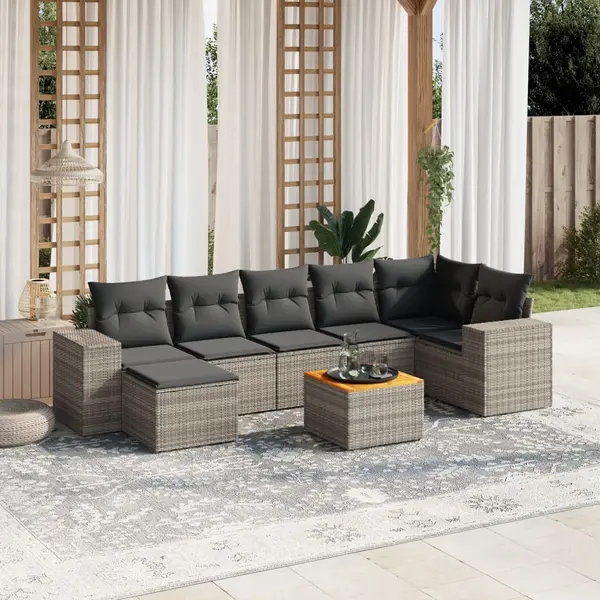 Gossi set canapele de gradina cu perne, 8 piese, gri, poliratan
