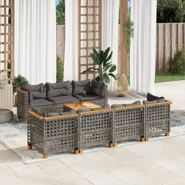 Gossi set canapele de gradina cu perne, 8 piese, gri, poliratan