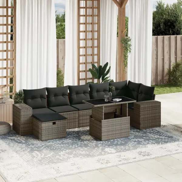 Gossi set canapele de gradina cu perne, 8 piese, gri, poliratan