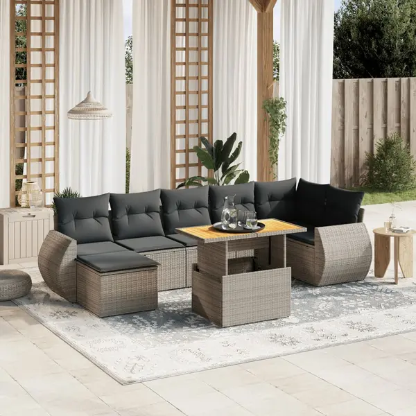 Gossi set canapele de gradina cu perne, 8 piese, gri, poliratan