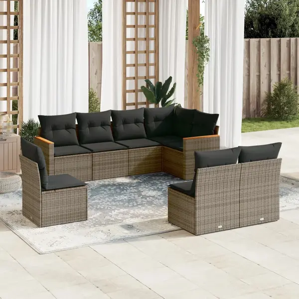 Gossi set canapele de gradina cu perne, 8 piese, gri, poliratan