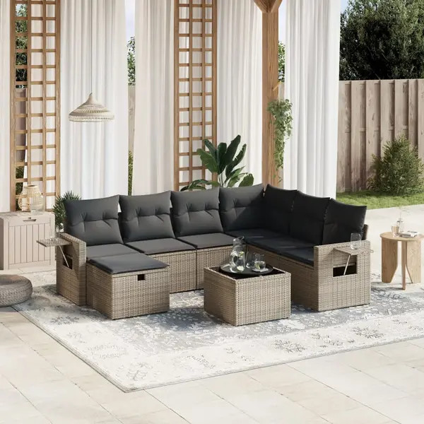 Gossi set canapele de gradina cu perne, 8 piese, gri, poliratan