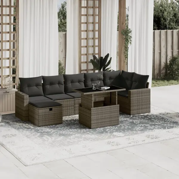 Gossi set canapele de gradina cu perne, 8 piese, gri, poliratan