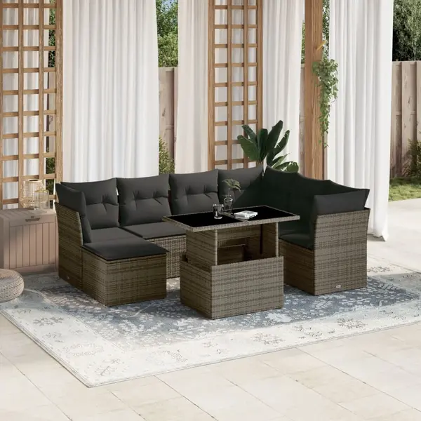 Gossi set canapele de gradina cu perne, 8 piese, gri, poliratan