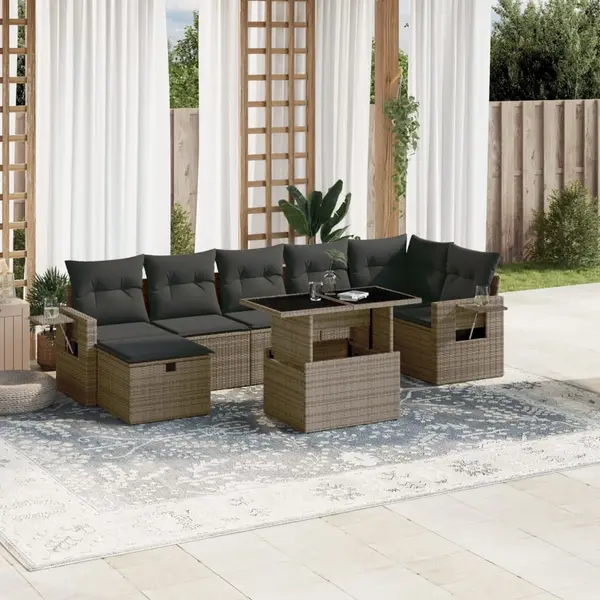Gossi set canapele de gradina cu perne, 8 piese, gri, poliratan