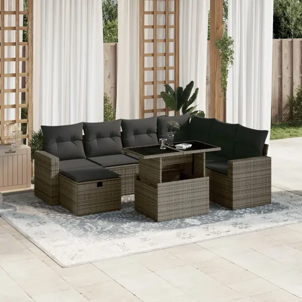 Gossi set canapele de gradina cu perne, 8 piese, gri, poliratan