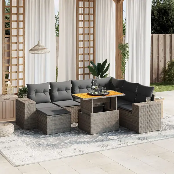 Gossi set canapele de gradina cu perne, 8 piese, gri, poliratan