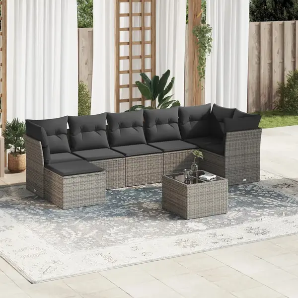 Gossi set canapele de gradina cu perne, 8 piese, gri, poliratan