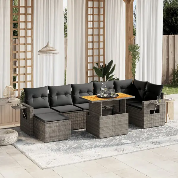 Gossi set canapele de gradina cu perne, 8 piese, gri, poliratan