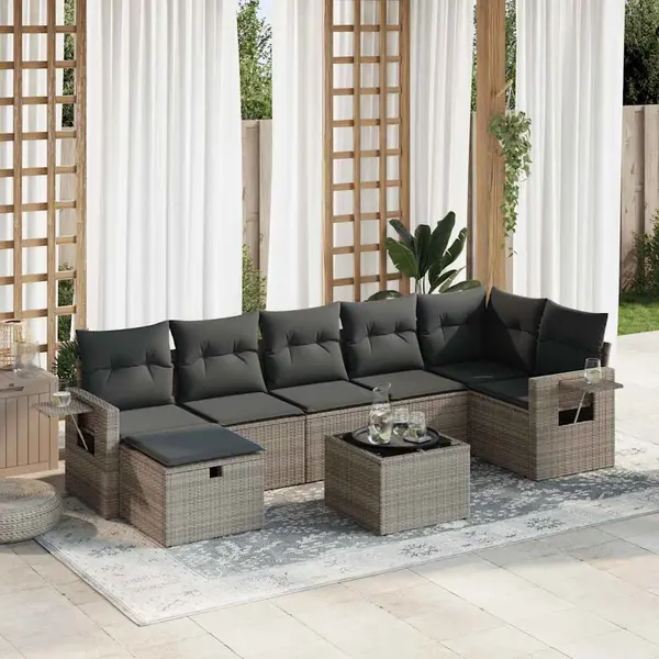 Gossi set canapele de gradina cu perne, 8 piese, gri, poliratan