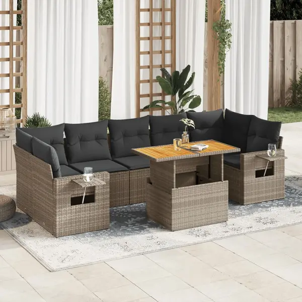 Gossi set canapele de gradina cu perne, 8 piese, gri, poliratan