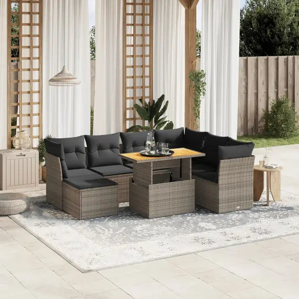 Gossi set canapele de gradina cu perne, 8 piese, gri, poliratan