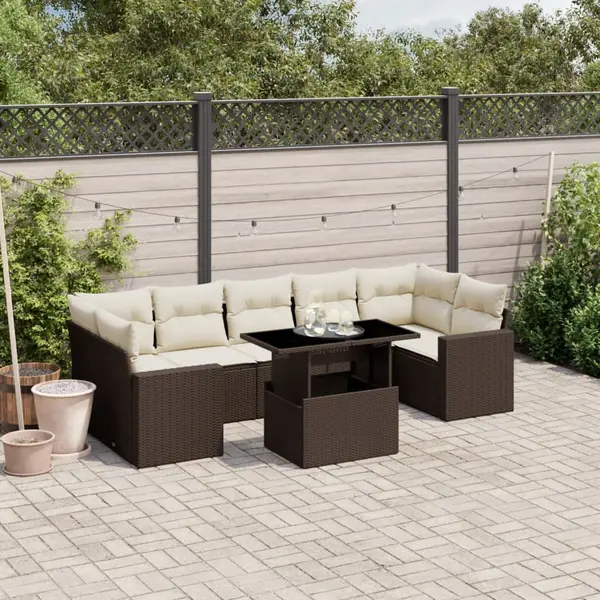 Gossi set canapele de gradina cu perne, 8 piese, maro, poliratan