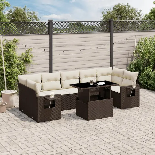 Gossi set canapele de gradina cu perne, 8 piese, maro, poliratan