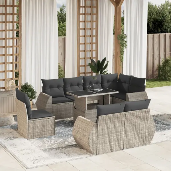 Gossi set canapele de gradina cu perne, 9 piese gri deschis poliratan