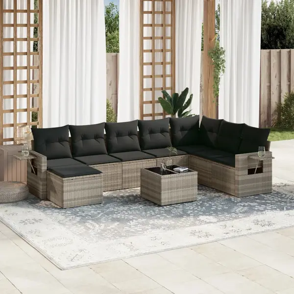 Gossi set canapele de gradina cu perne, 9 piese gri deschis poliratan