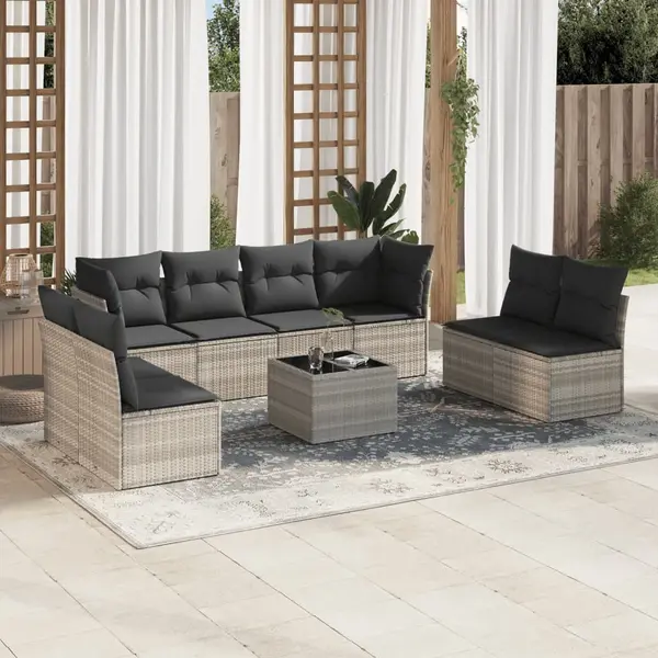 Gossi set canapele de gradina cu perne, 9 piese gri deschis poliratan