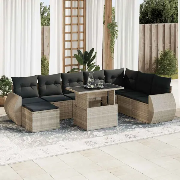 Gossi set canapele de gradina cu perne, 9 piese gri deschis poliratan