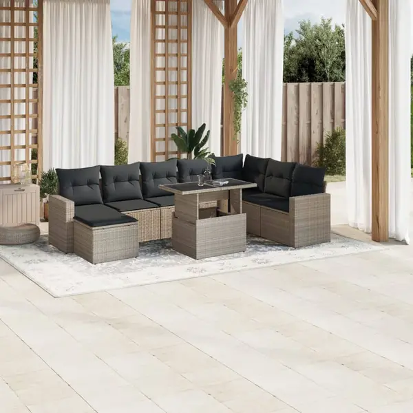 Gossi set canapele de gradina cu perne, 9 piese gri deschis poliratan