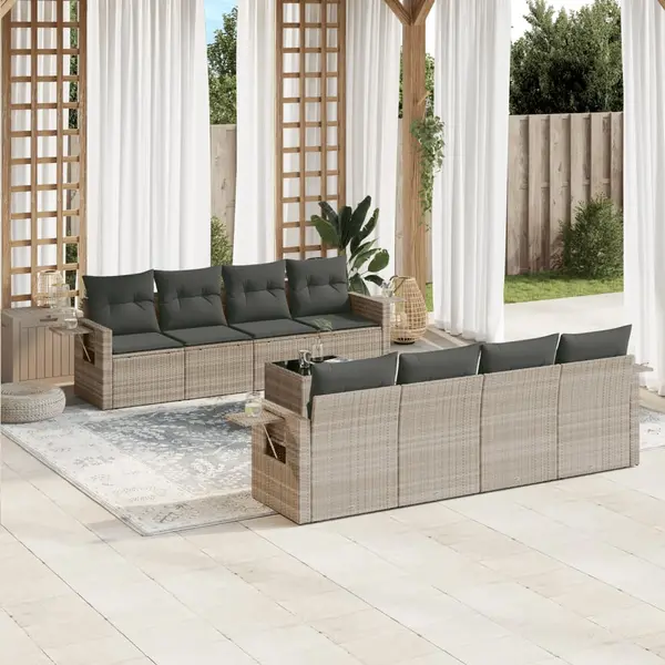 Gossi set canapele de gradina cu perne, 9 piese gri deschis poliratan
