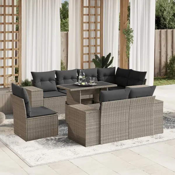 Gossi set canapele de gradina cu perne, 9 piese gri deschis poliratan