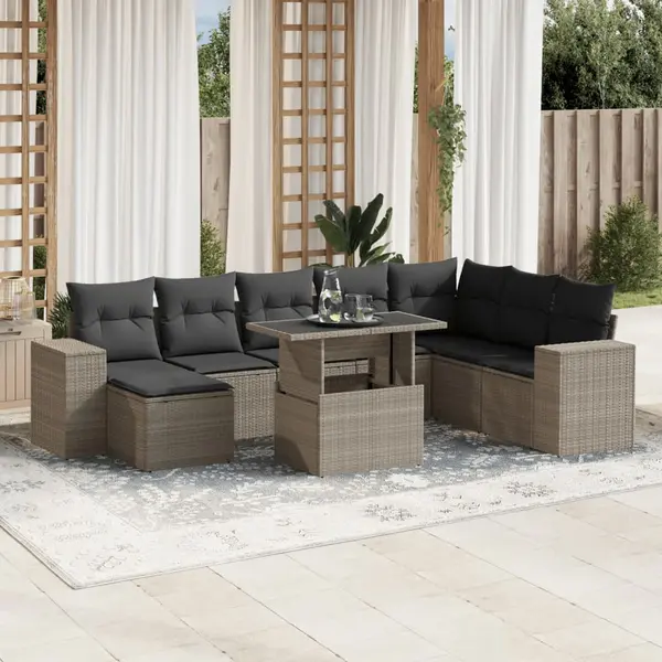 Gossi set canapele de gradina cu perne, 9 piese gri deschis poliratan