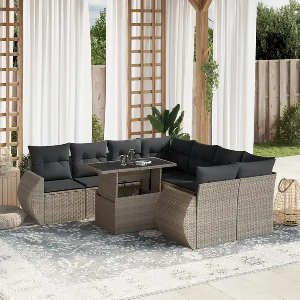 Gossi set canapele de gradina cu perne, 9 piese gri deschis poliratan