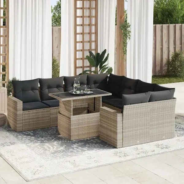 Gossi set canapele de gradina cu perne, 9 piese gri deschis poliratan