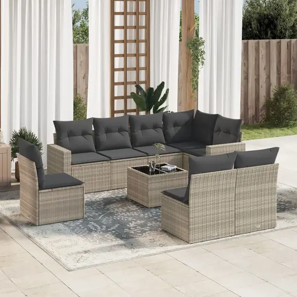 Gossi set canapele de gradina cu perne, 9 piese gri deschis poliratan