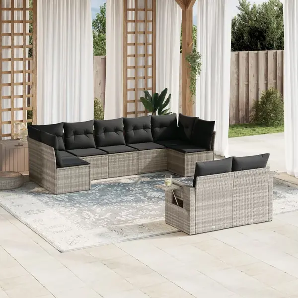 Gossi set canapele de gradina cu perne, 9 piese gri deschis poliratan