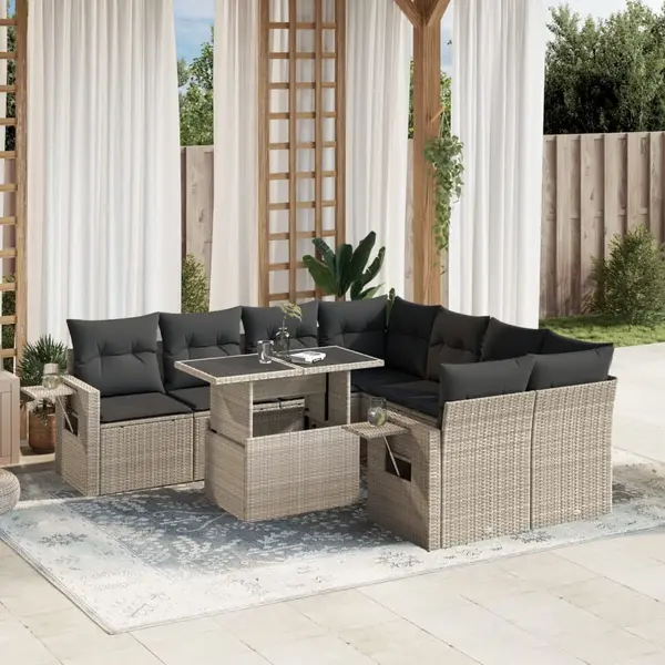 Gossi set canapele de gradina cu perne, 9 piese gri deschis poliratan