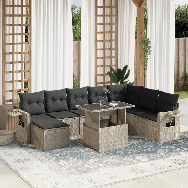Gossi set canapele de gradina cu perne, 9 piese gri deschis poliratan