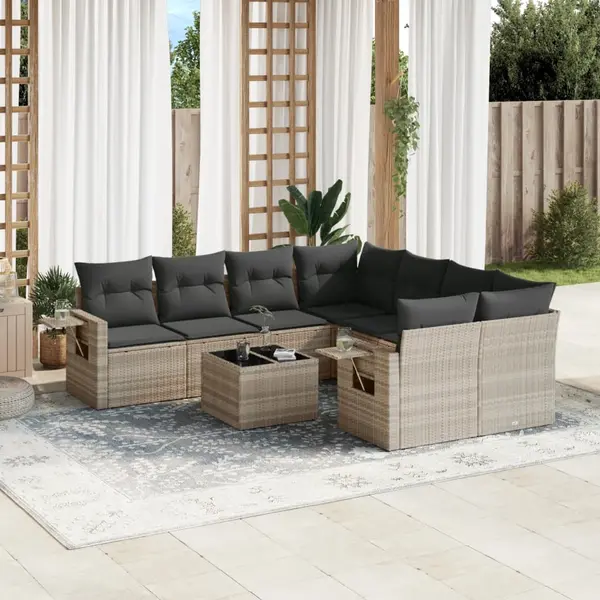 Gossi set canapele de gradina cu perne, 9 piese gri deschis poliratan