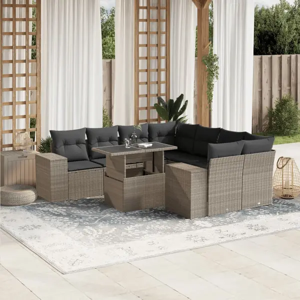 Gossi set canapele de gradina cu perne, 9 piese gri deschis poliratan