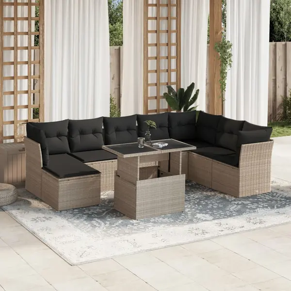 Gossi set canapele de gradina cu perne, 9 piese gri deschis poliratan