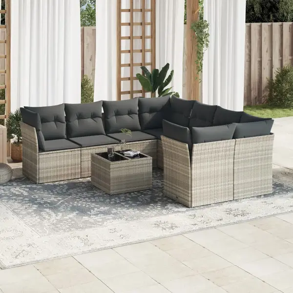 Gossi set canapele de gradina cu perne, 9 piese gri deschis poliratan