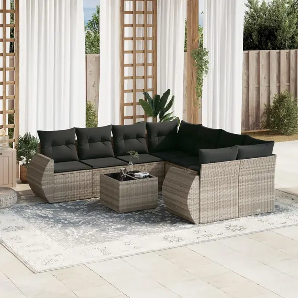 Gossi set canapele de gradina cu perne, 9 piese gri deschis poliratan