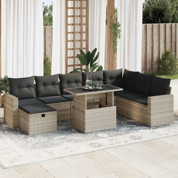 Gossi set canapele de gradina cu perne, 9 piese gri deschis poliratan