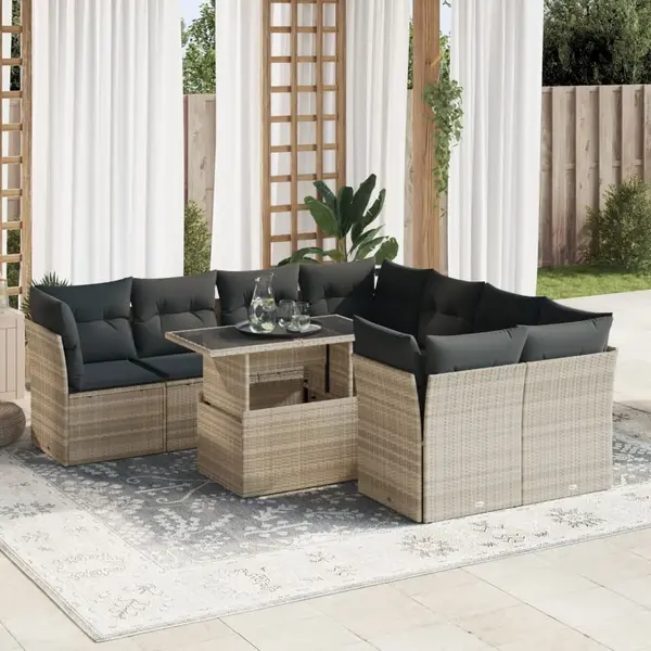 Gossi set canapele de gradina cu perne, 9 piese gri deschis poliratan