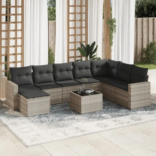 Gossi set canapele de gradina cu perne, 9 piese gri deschis poliratan